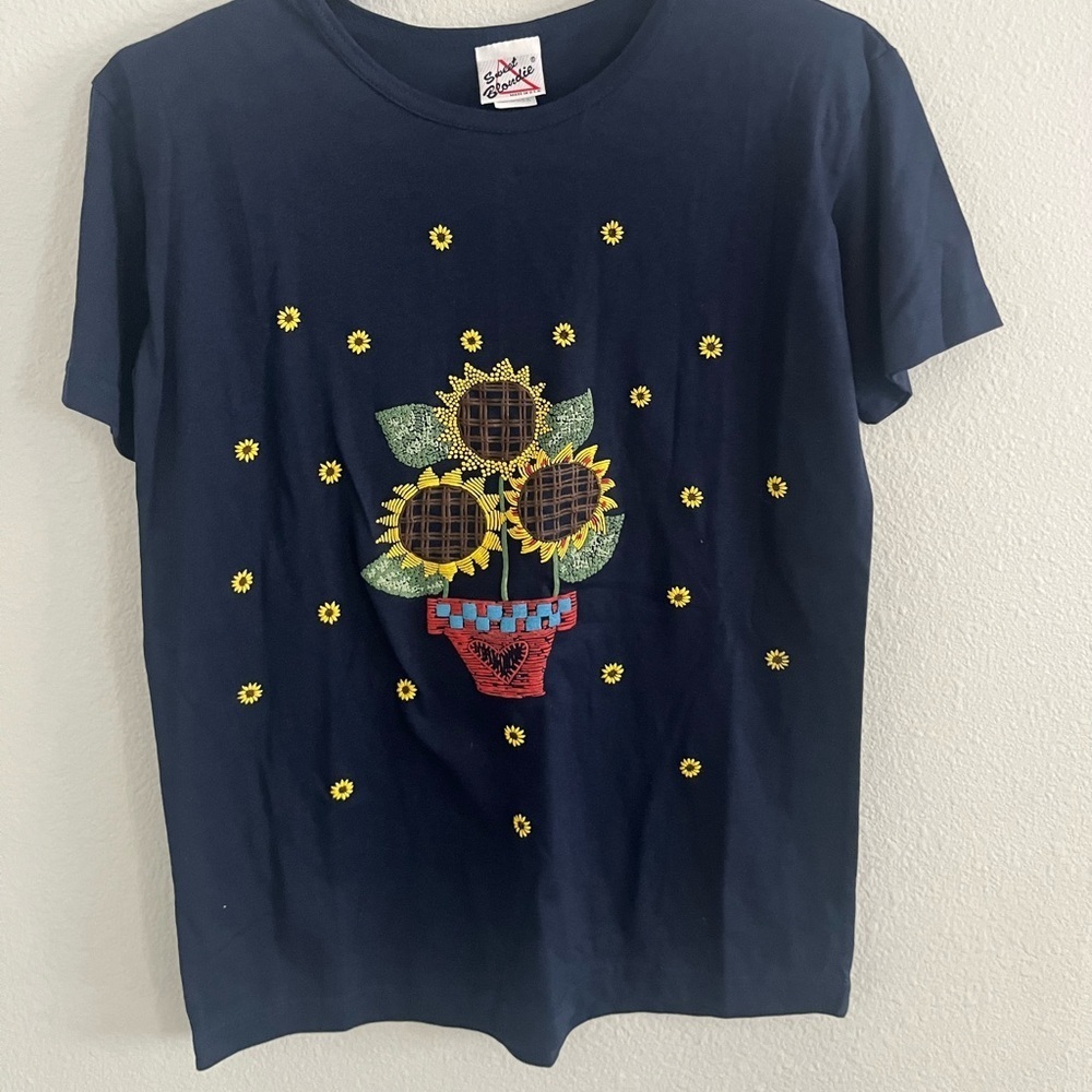 Vintage Sweet Blondie Woman Sunflower Embroidered Top, Size Small